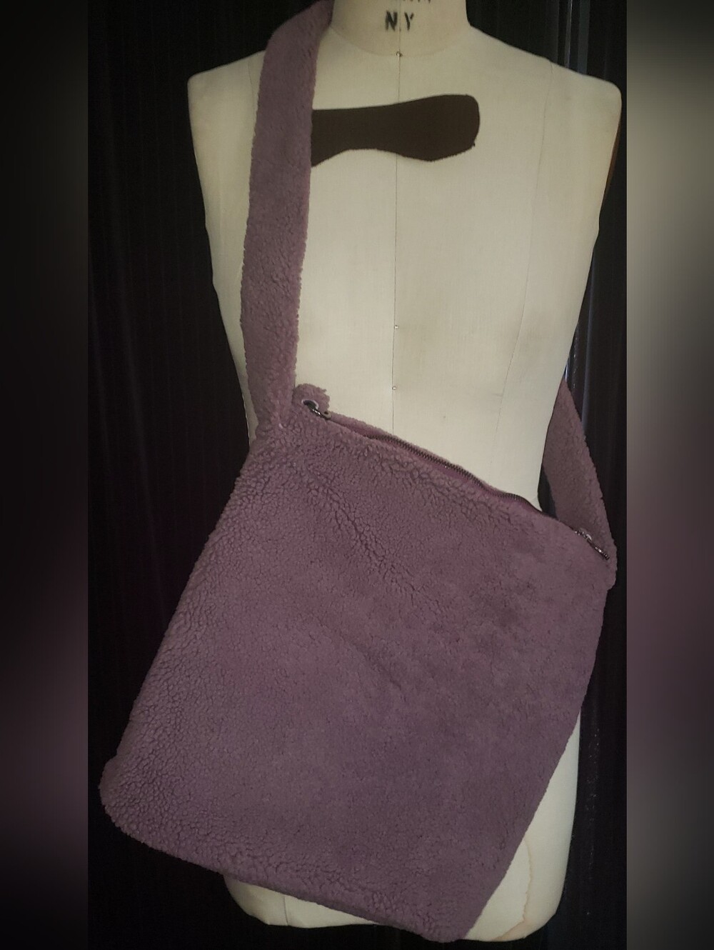 Sample NWOT Genuine Lilac Purple Sheepskin Lined With Sky Blue Leather Hobo Bag
